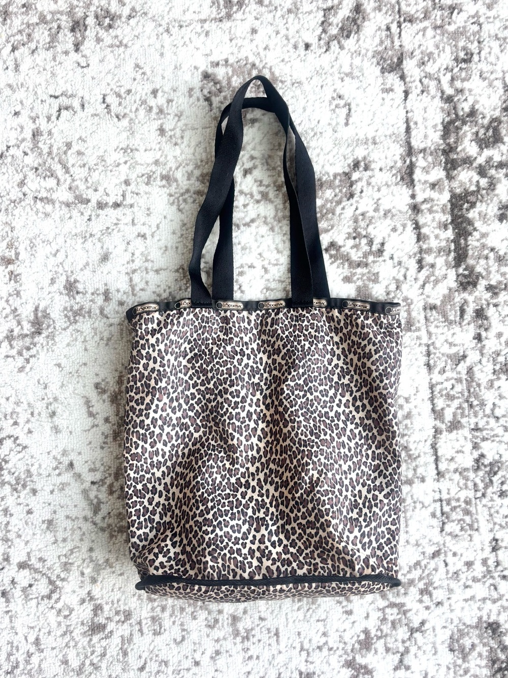 LeSportsac Leopard Print Nylon Tote Bag with Black Straps